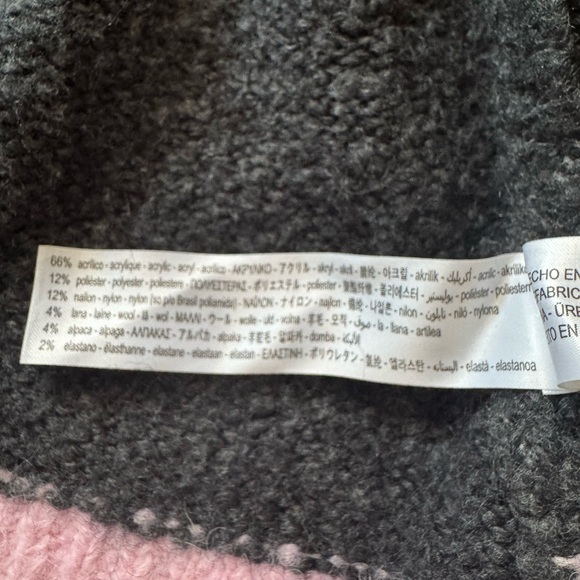 Zara Gray Pink Trim V-Neck Women's Chunky Sweater - Picture 11 of 11